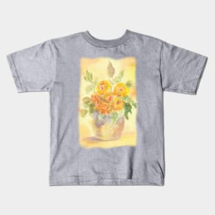 Yellow and Peach Flowers Kids T-Shirt